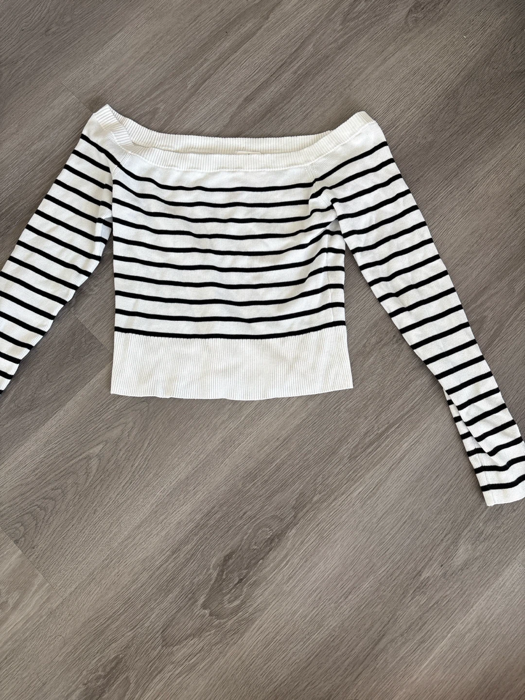 brand new Garage Black and White Striped Off-Shoulder Top