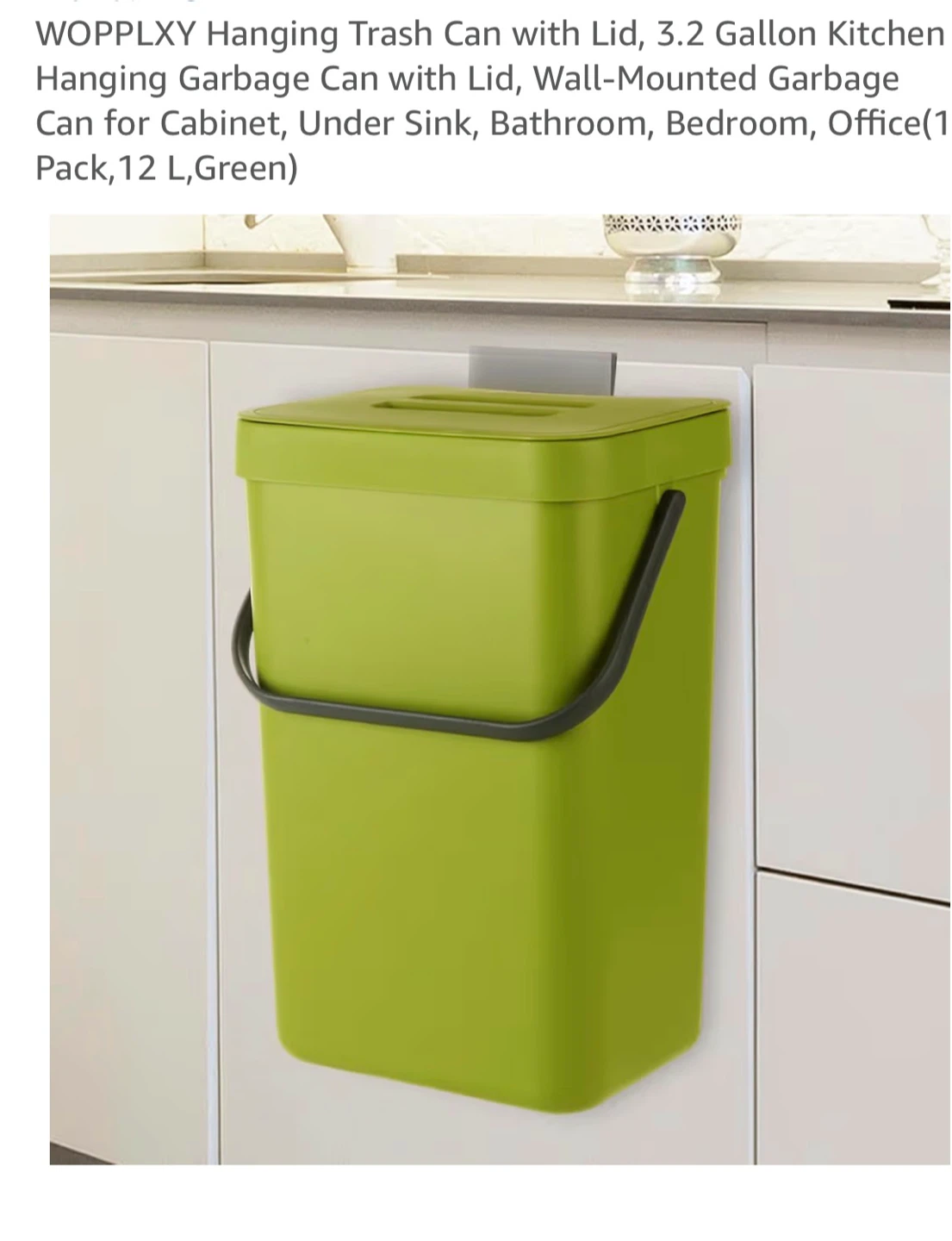 WOPPLXY Hanging Trash Can 12L Green
