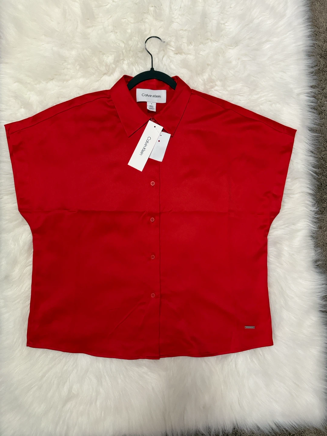 New Calvin Klein Red Button-Down Shirt Size M