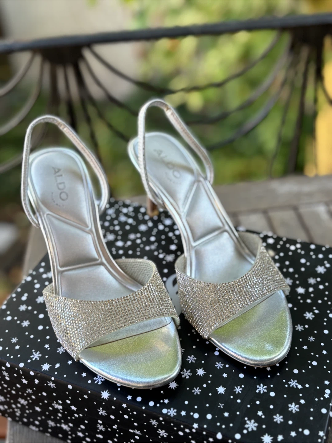 ALDO Silver Rhinestone Heels - Size 6