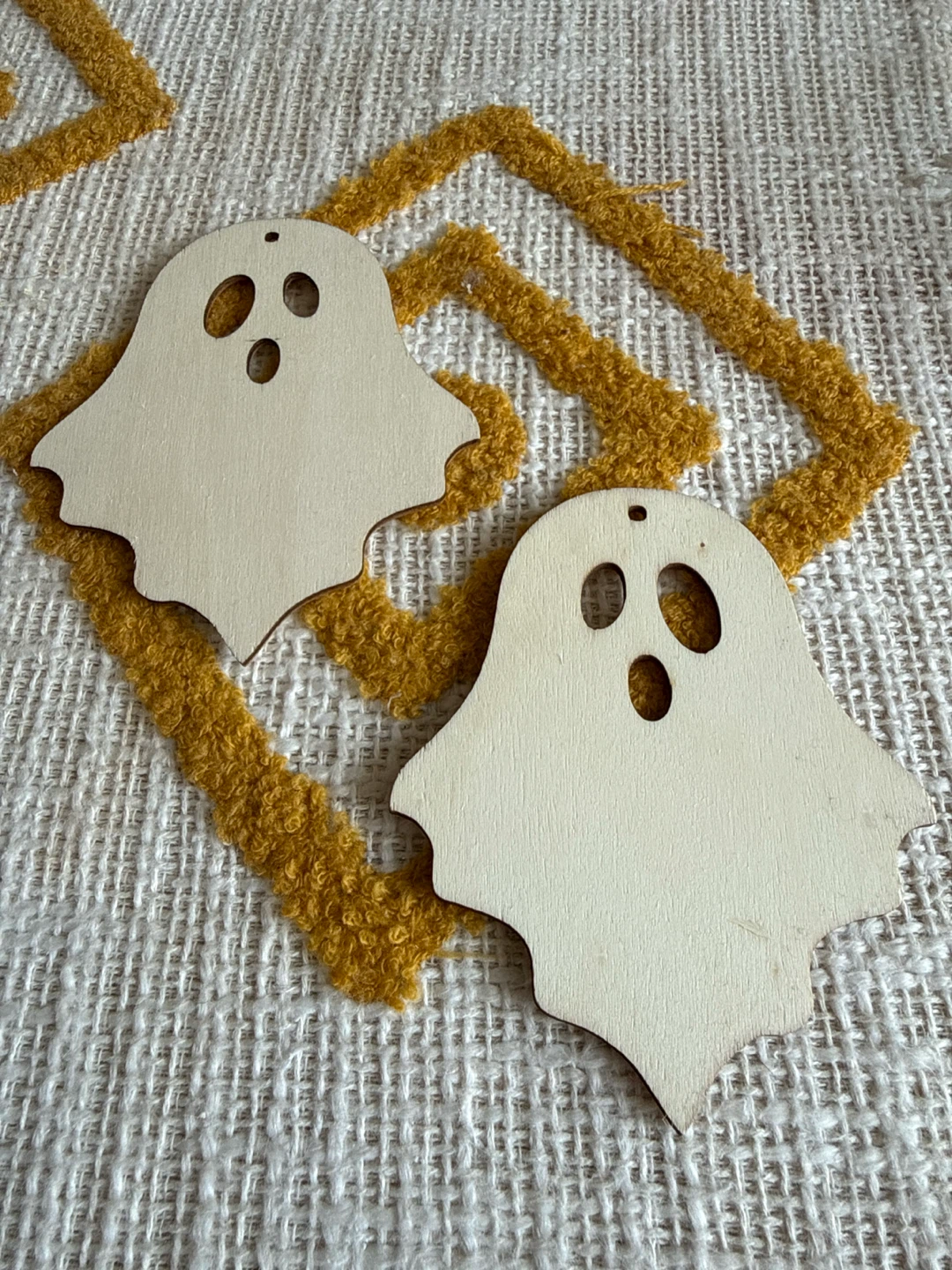 Set of Two Wooden Ghost Ornaments