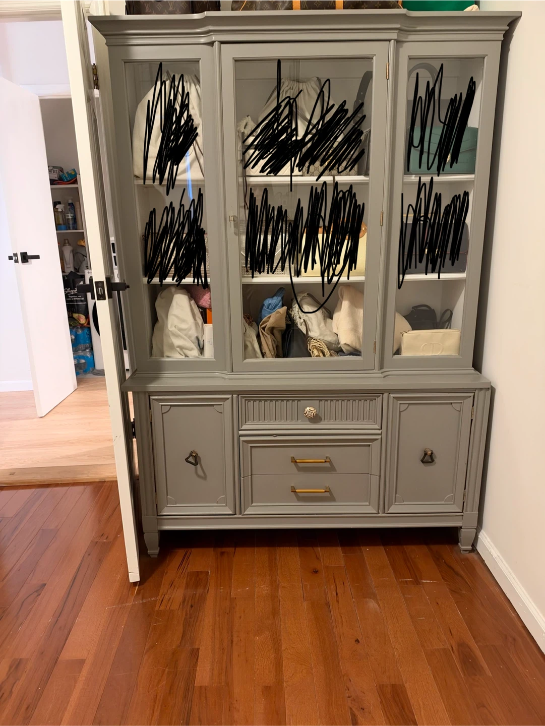 Vintage grey painted China Cabinet