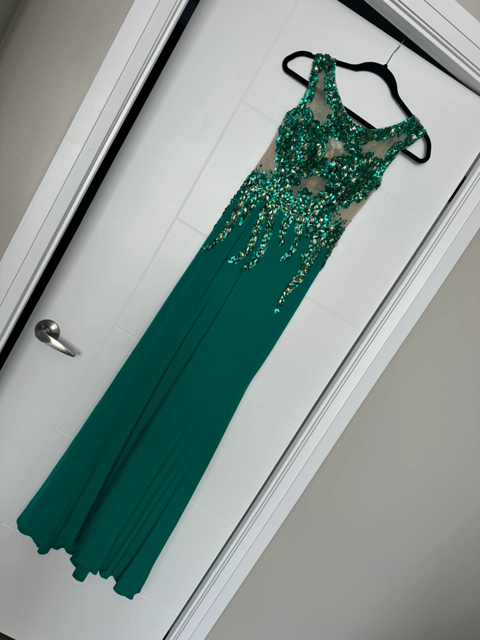Emerald Green Beaded Evening Gown