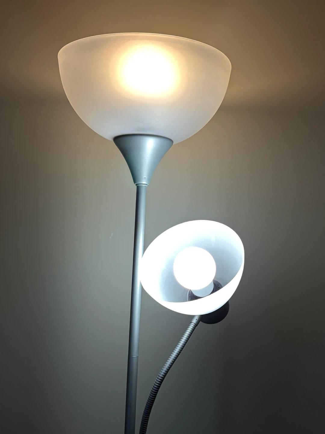 Silver Floor Lamp with Adjustable Reading Light