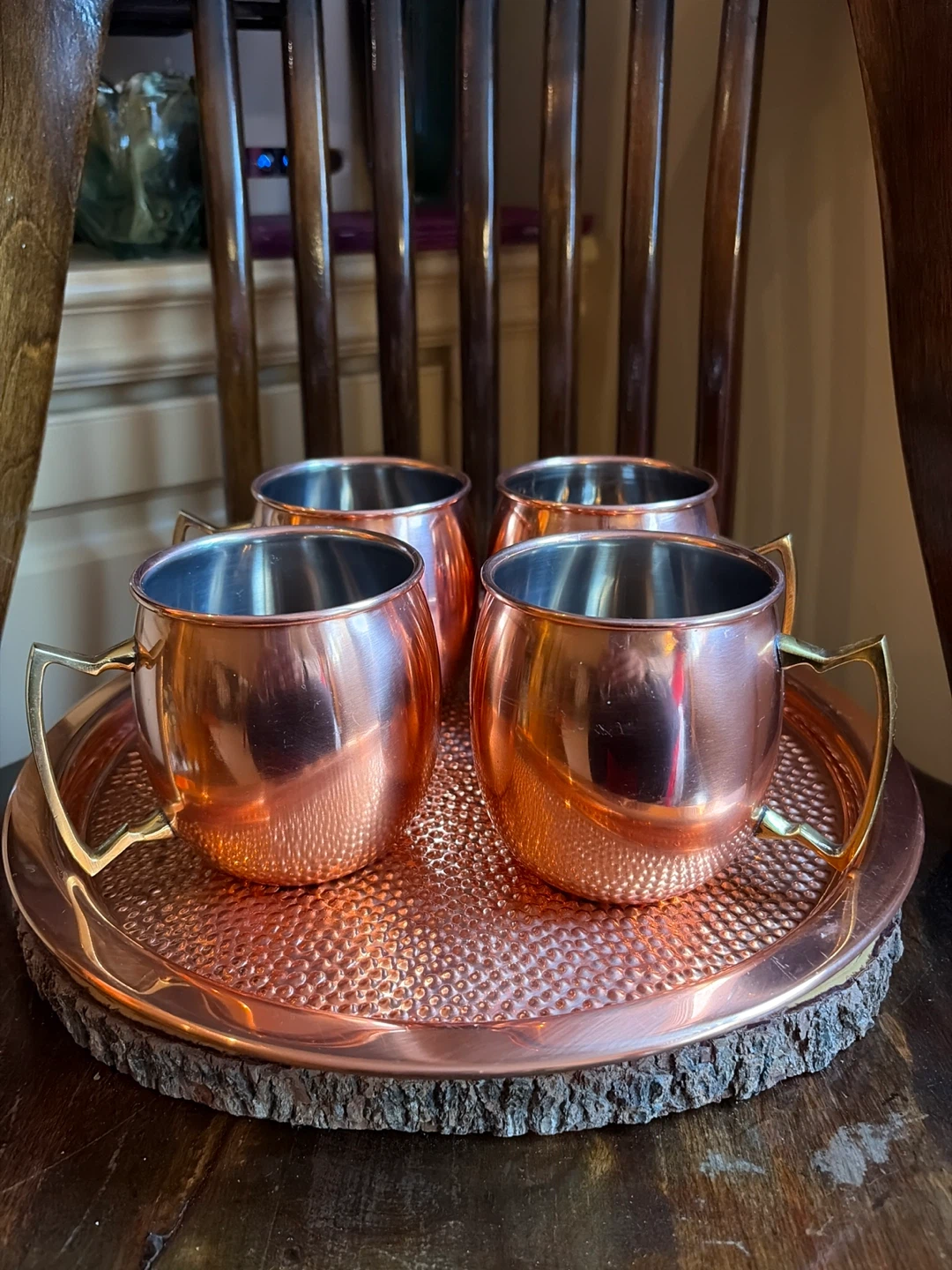 Set of 4 Copper Moscow Mule Mugs with Serving Tray