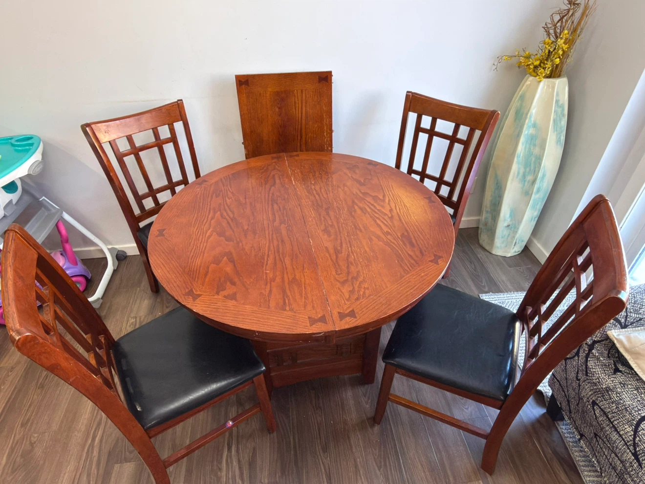 Solid wood round dining table with  4 chairs - photo 4