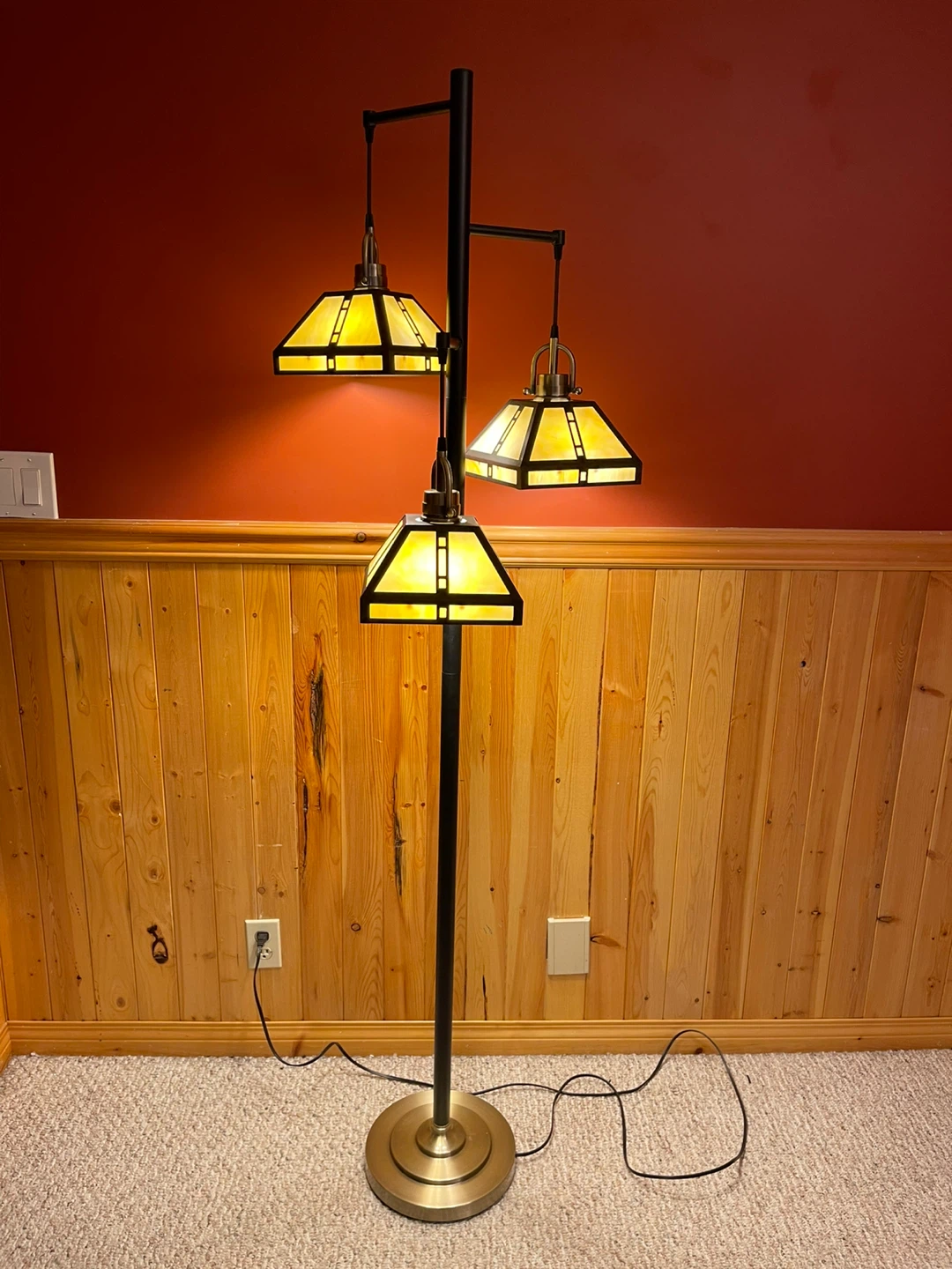 A beautiful 3-shade stained glass floor lamp