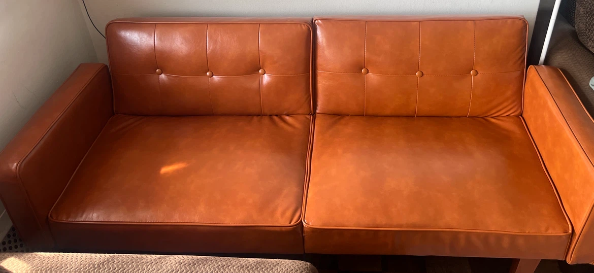 Mid-Century Modern Faux Leather Futon Sofa - photo 4