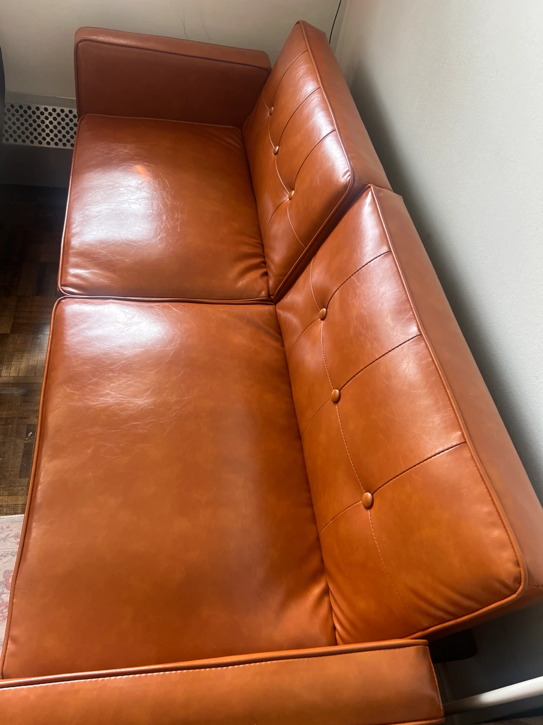 Mid-Century Modern Faux Leather Futon Sofa - photo 5