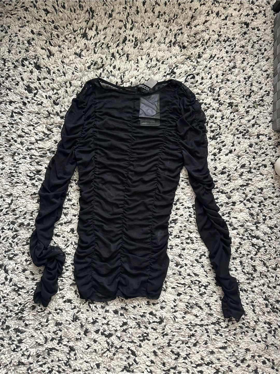 Divided Black Ruched Long Sleeve Top