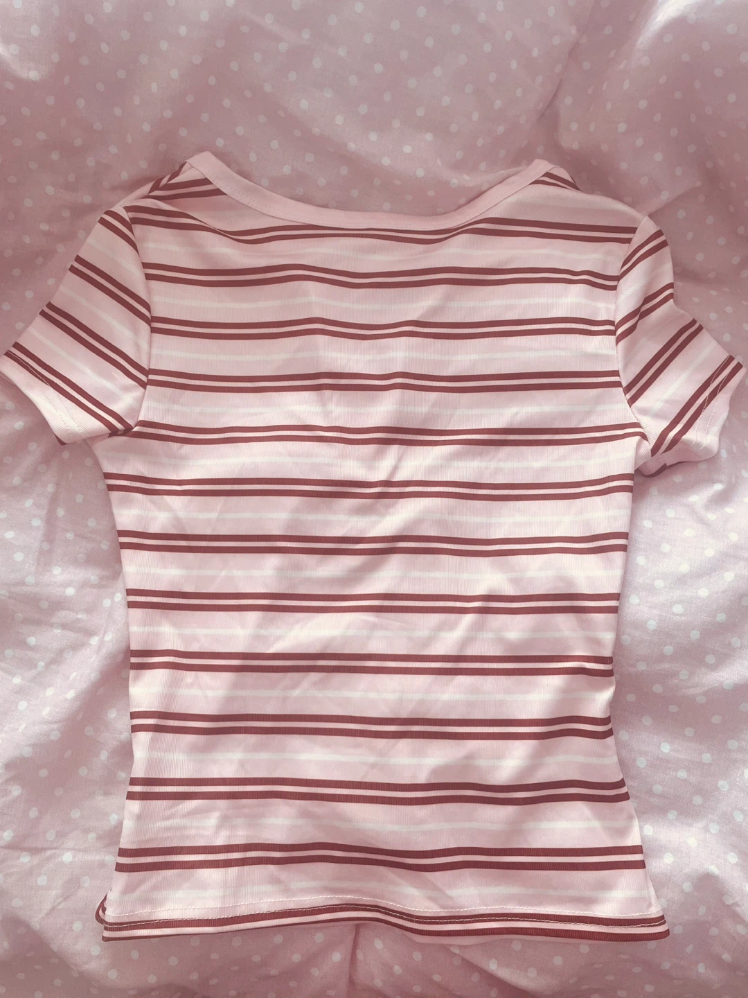 Pink Striped Short Sleeve Henley Top - Small - photo 2