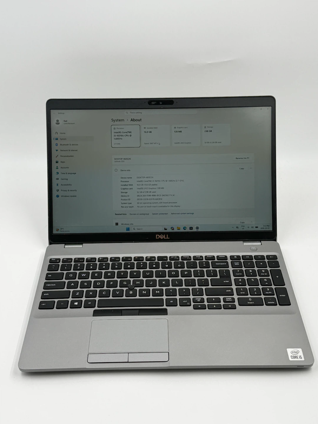 Dell Latitude 5510 Laptop i5-10210U 16GB RAM 256GB SSD