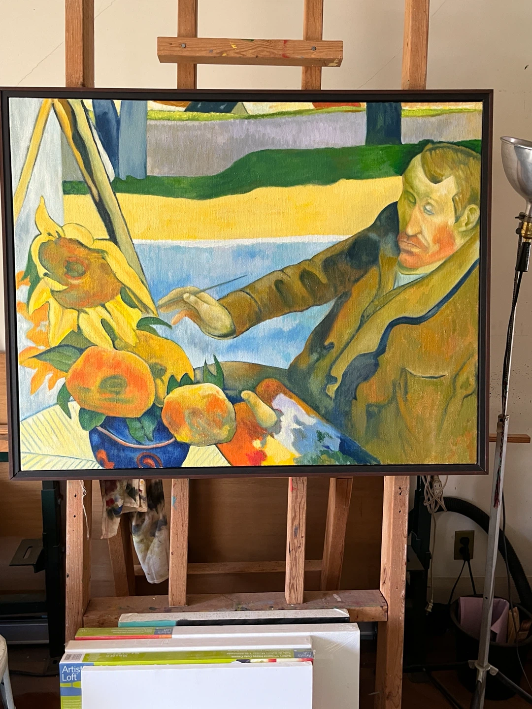 Portrait of Van Gogh painting Sunflowers - Artist Oil Painting