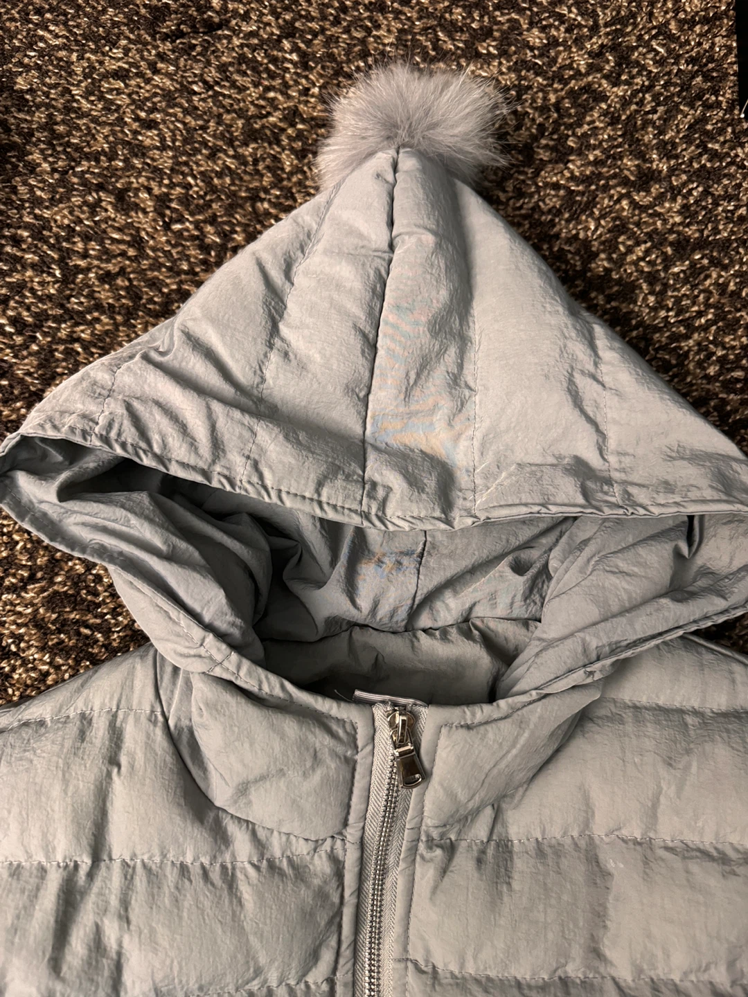 Grey Long Puffer Jacket with Hood - photo 2