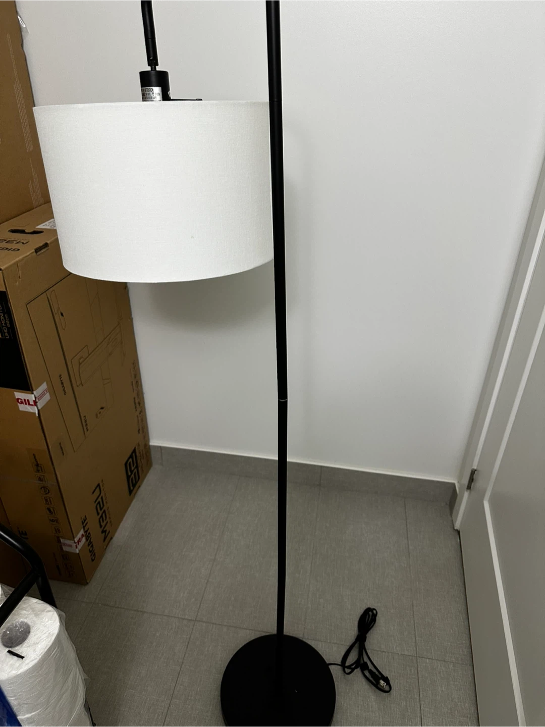 Modern Black Arc Floor Lamp with White Shade