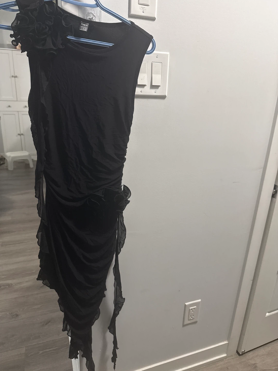 SHEIN black sleeveless dress with ruffle detail