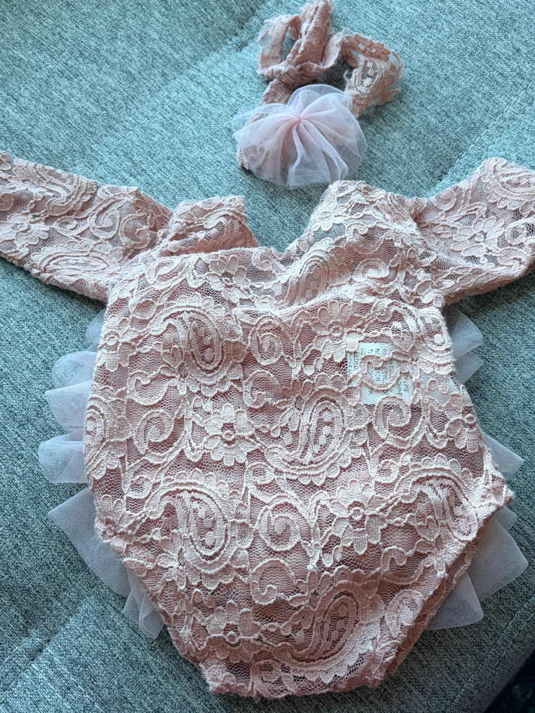 Baby Girl Lace Bodysuit with Headband - photo 2