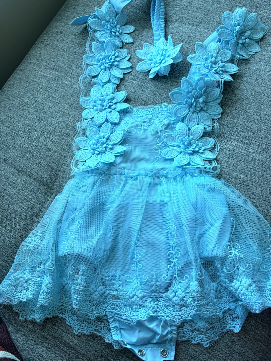 Baby Girl Light Blue Floral Lace Romper