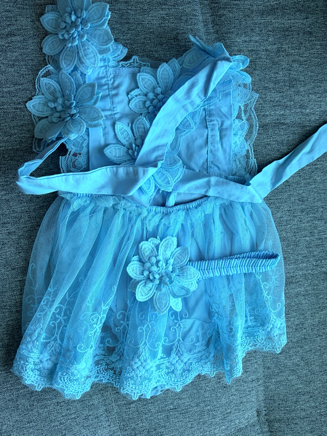 Baby Girl Light Blue Floral Lace Romper - photo 2