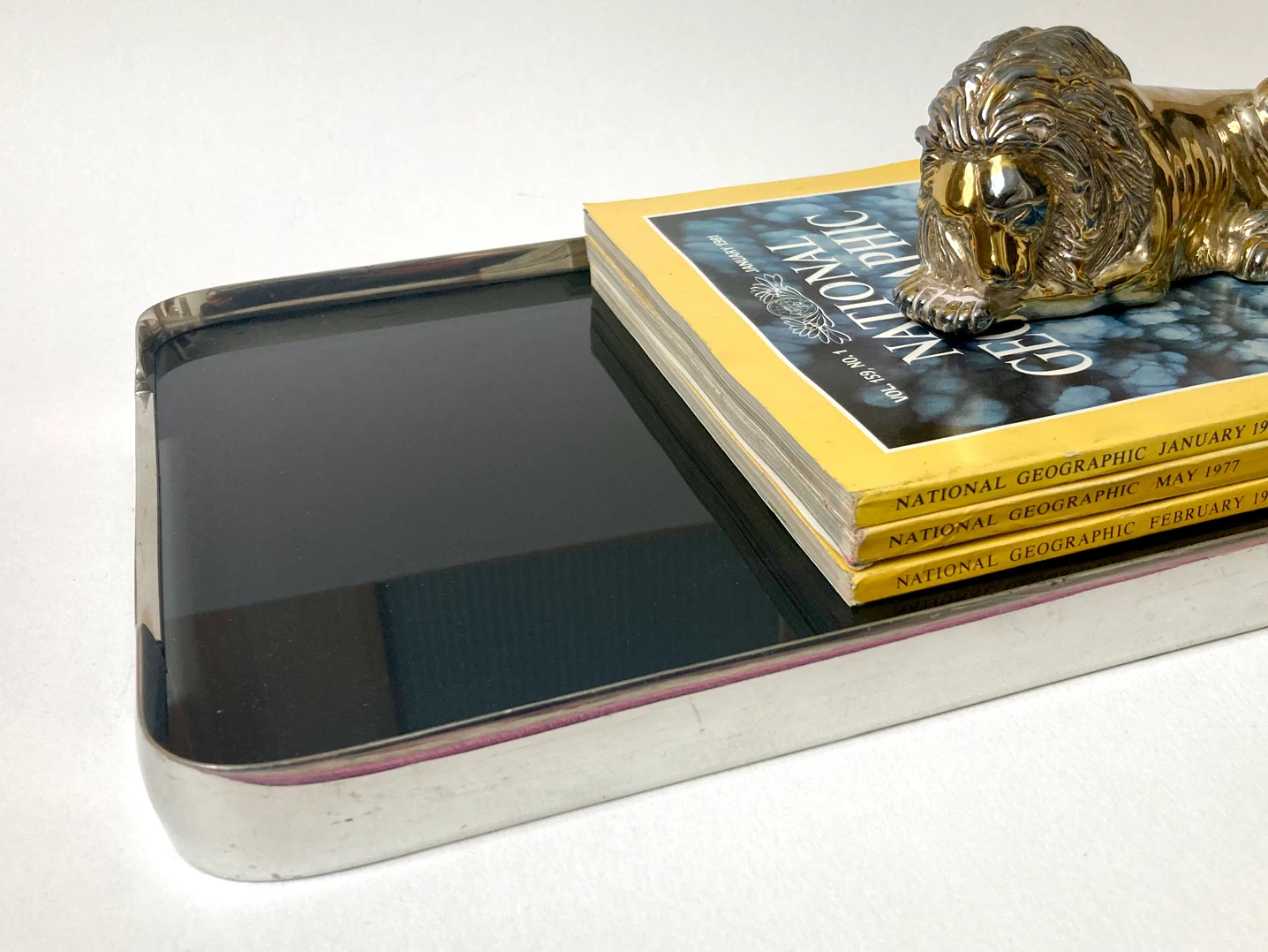 Vintage Gerald Benney for Selangor Pewter Smoked Glass Tray