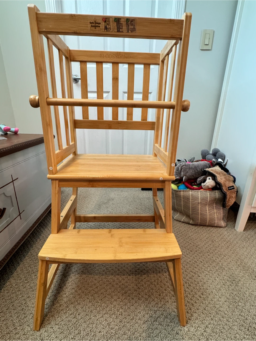 COSYLAND Toddler Kitchen Helper Stool – Natural Bamboo