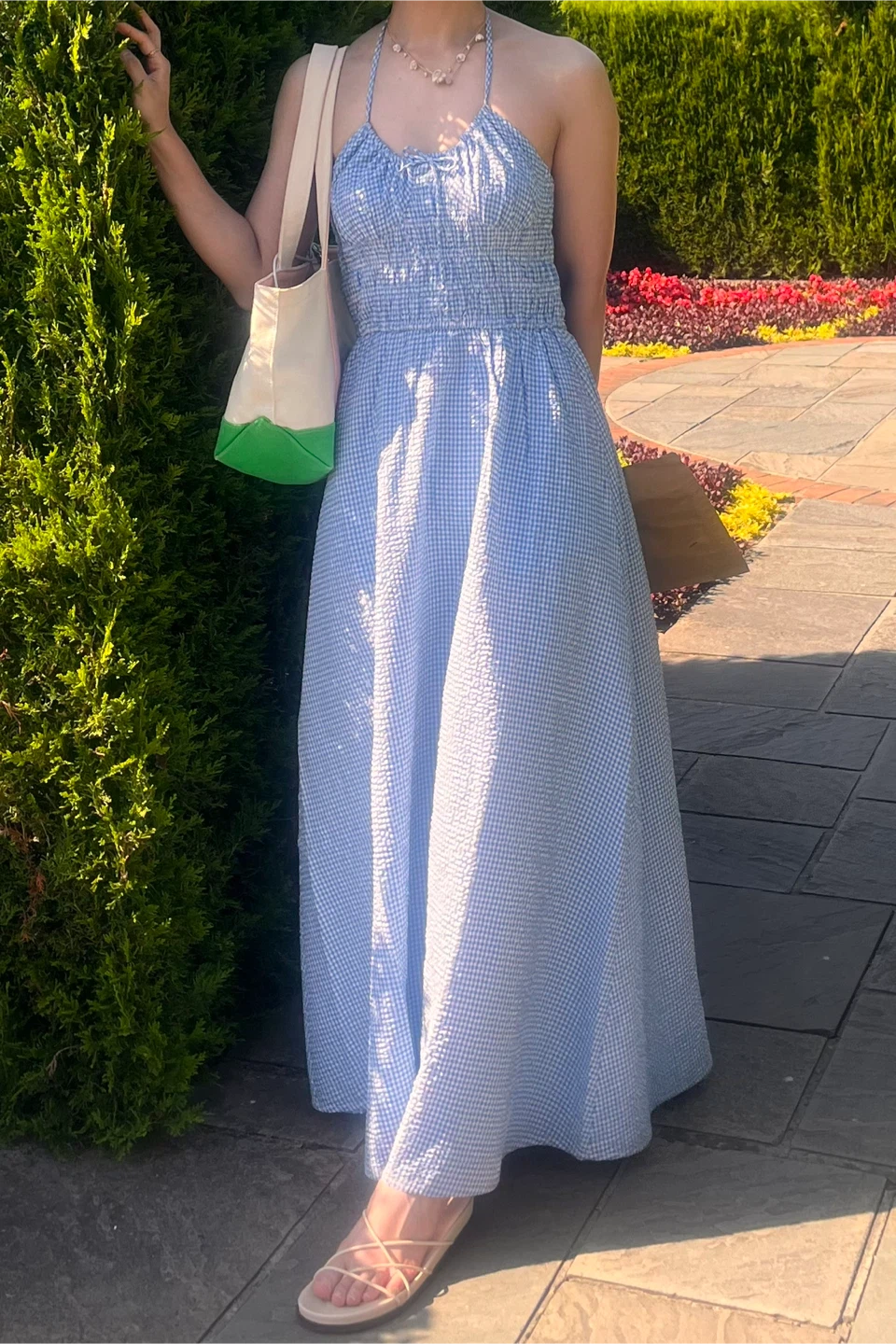 Blue Gingham Midi Dress