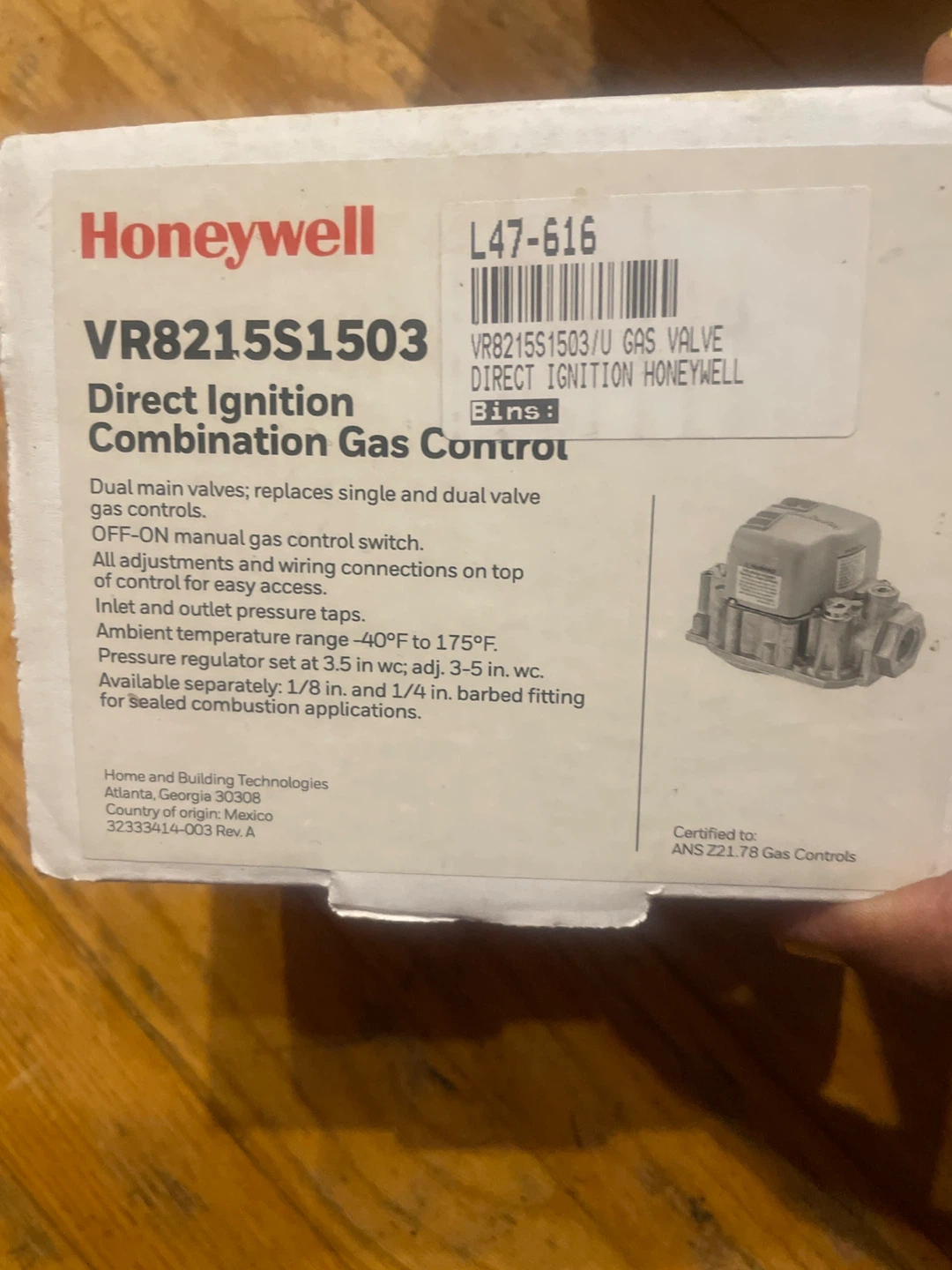 Honeywell VR8215S1503 Direct Ignition Gas Control - photo 5