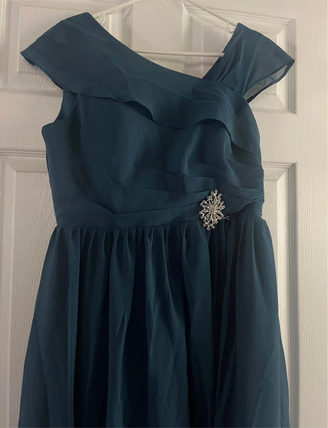 Teal Off-the-Shoulder Formal Dress
