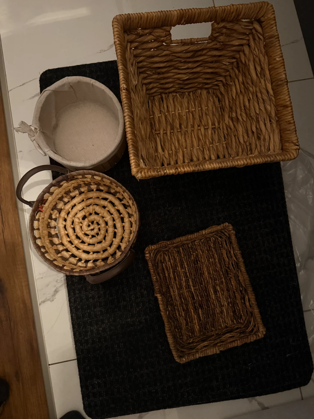 Set of 4 Wicker and Fabric Storage Baskets