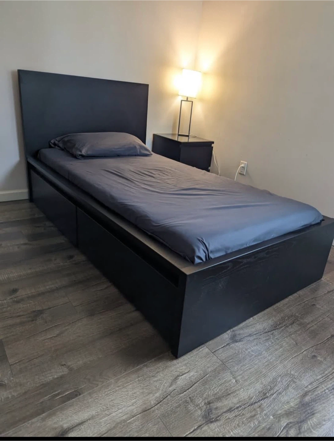 Black Twin Bed Frame with Storage and mattress