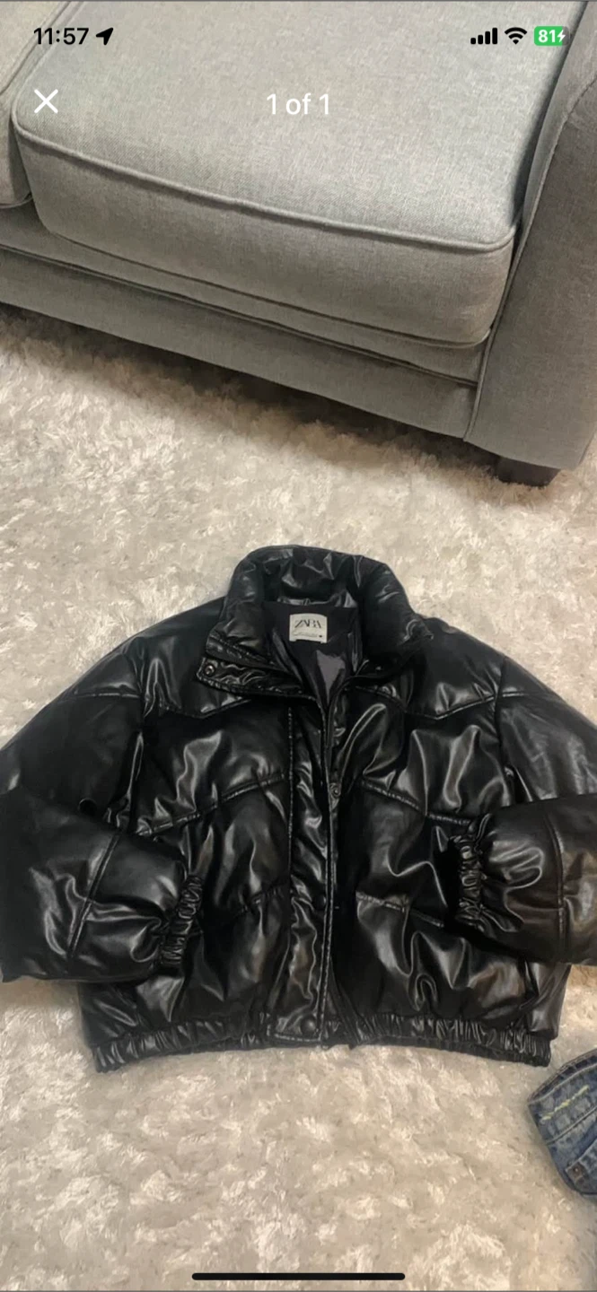 Zara Black Faux Leather Puffer Jacket