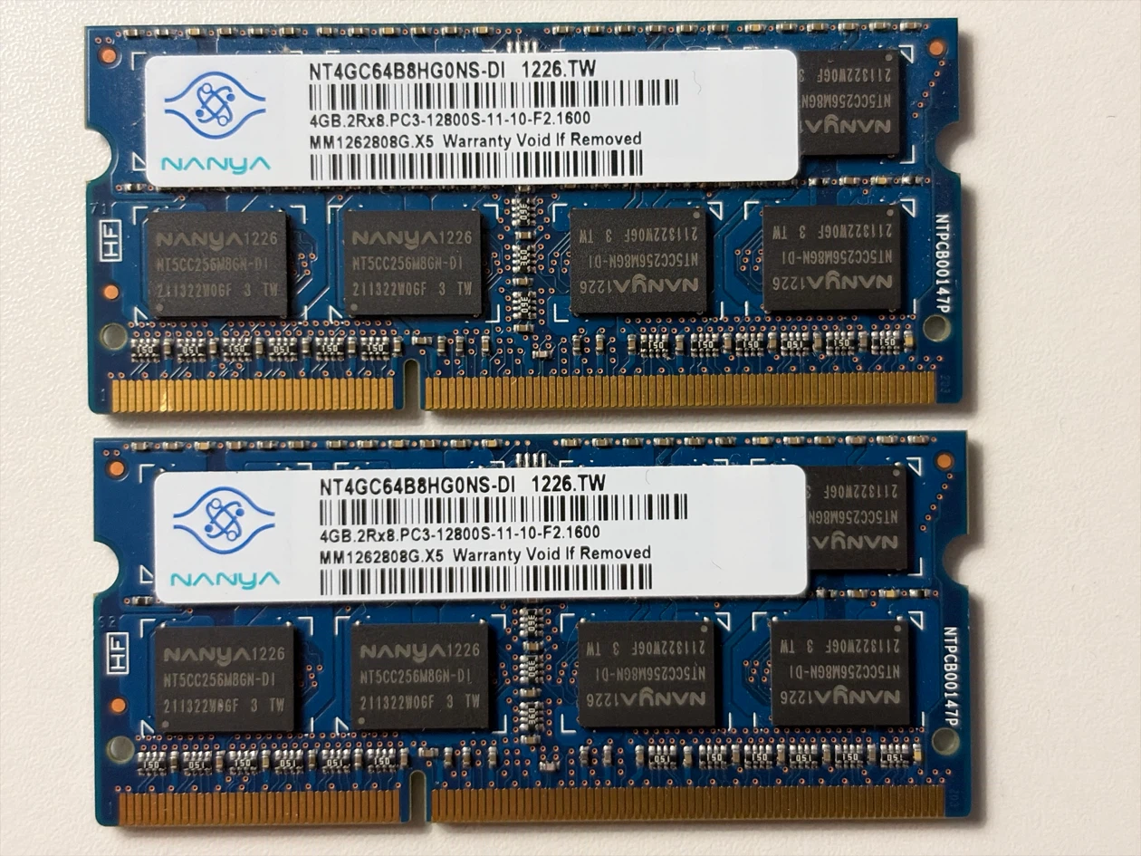 Two Nanya 4GB DDR3 Laptop RAM Modules
