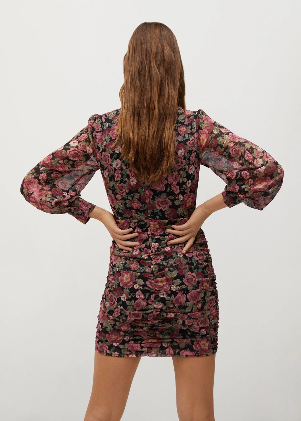 MANGO Black & Pink Floral Ruched Mini Dress - photo 5