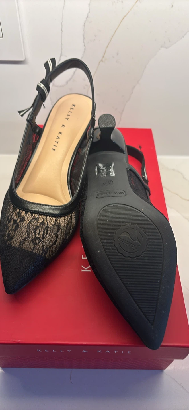 Kelly & Katie Black Lace Slingback Heels