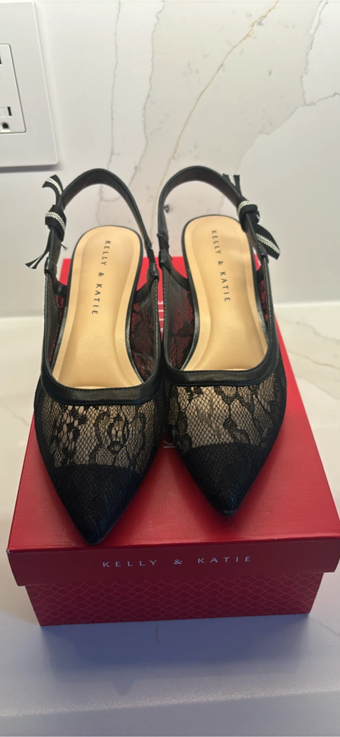 Kelly & Katie Black Lace Slingback Heels - photo 2