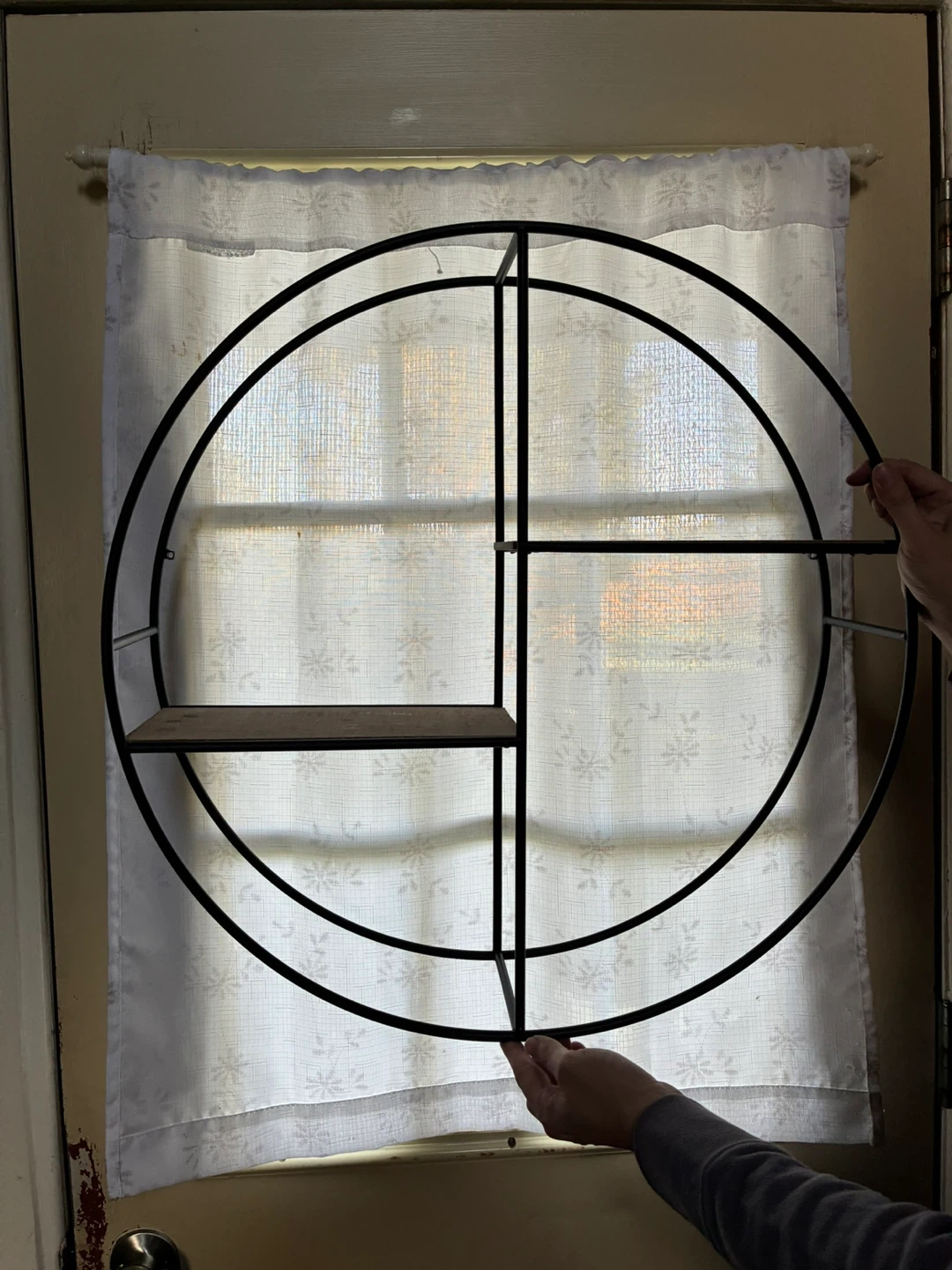 Circular Metal and Wood Wall Shelf