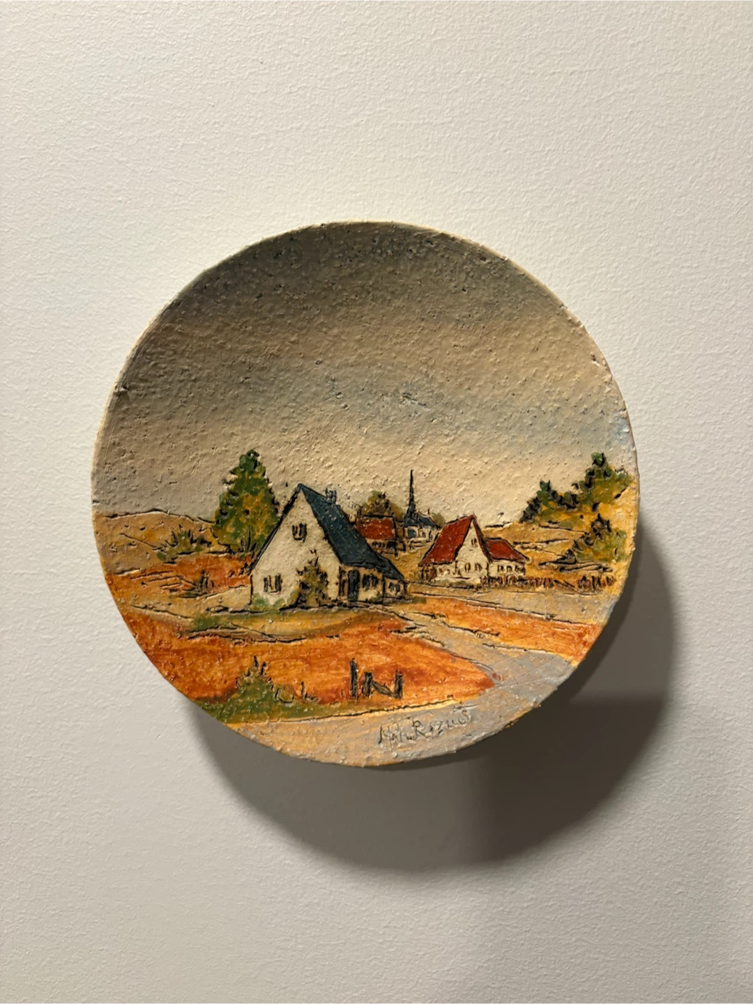 Decorative Hand-Painted Rural Landscape Wall Plate