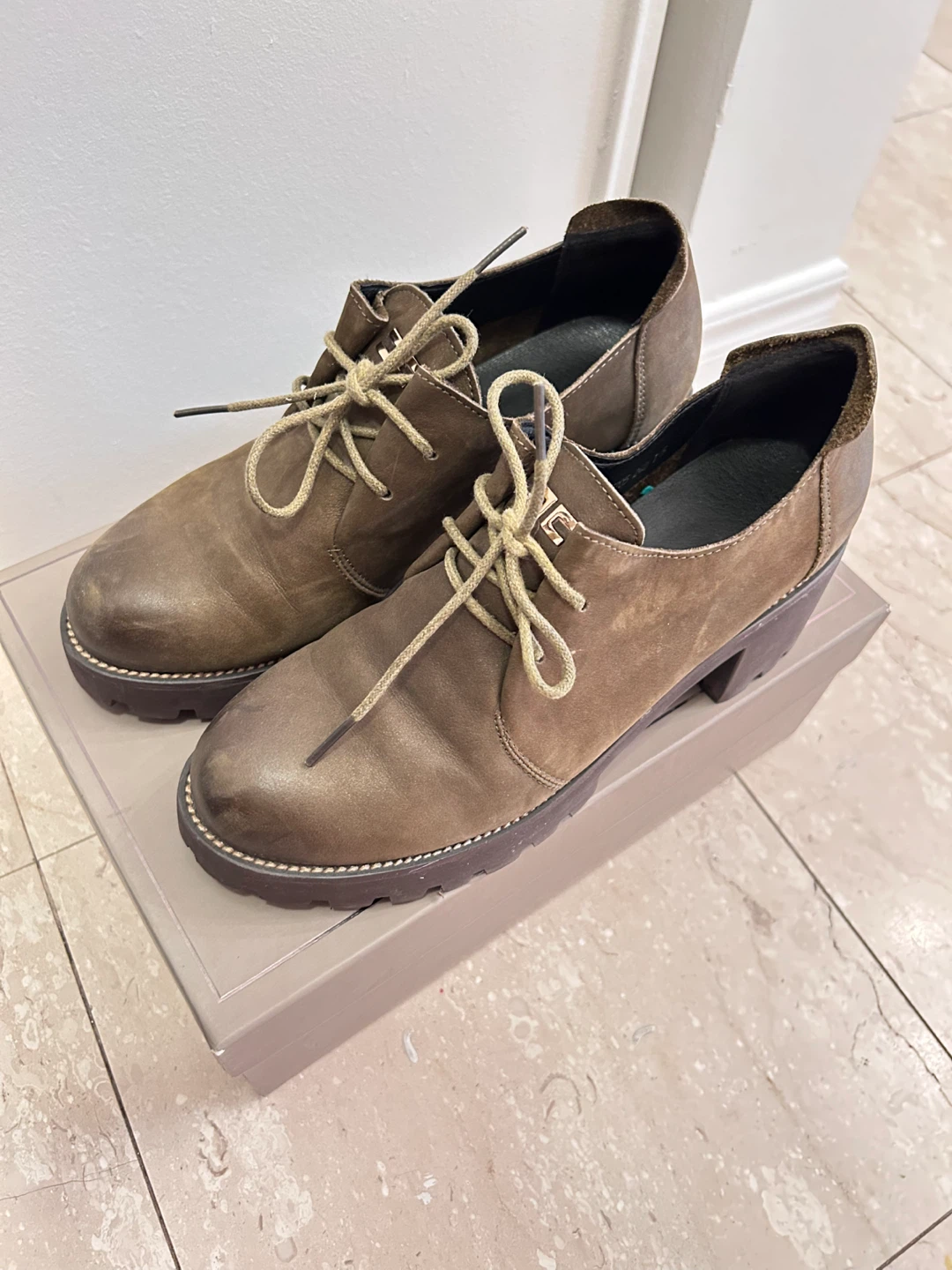 Leather Lace-Up Platform Shoes