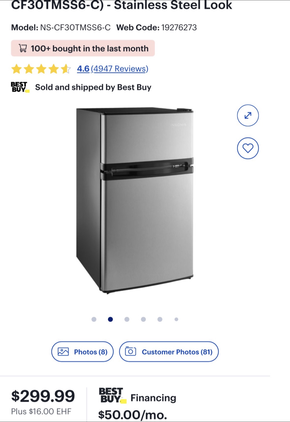 Insignia 3.0 cu. ft. Mini Fridge with Freezer - photo 4