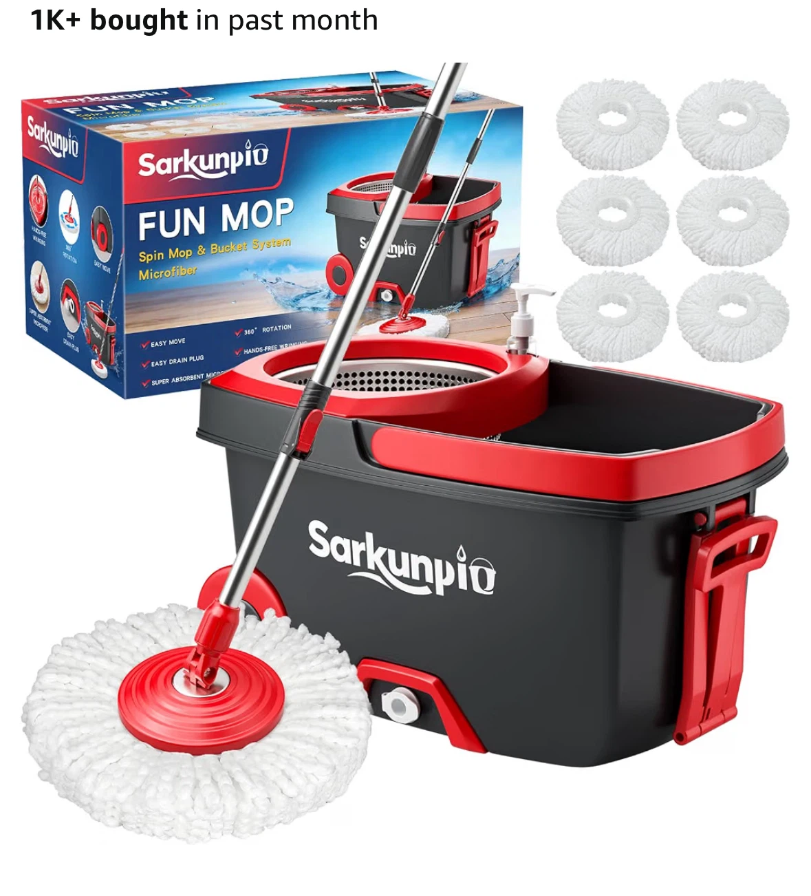Sarkunpio Spin Mop and Bucket System with 6 Mop Heads - photo 3