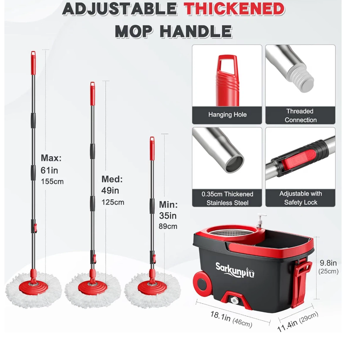 Sarkunpio Spin Mop and Bucket System with 6 Mop Heads - photo 4
