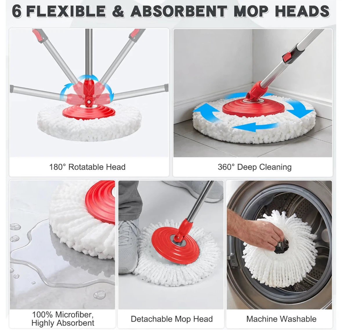 Sarkunpio Spin Mop and Bucket System with 6 Mop Heads - photo 5