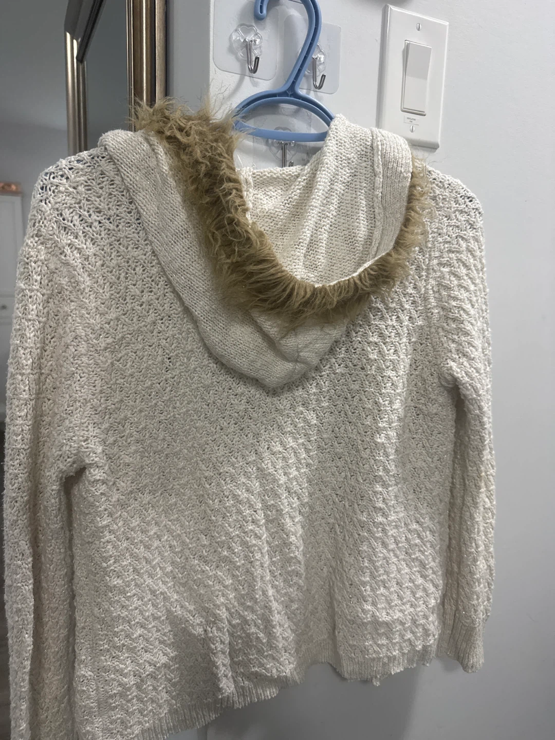 Justice Girls White Faux Fur Hooded Cardigan Size 14 - photo 2