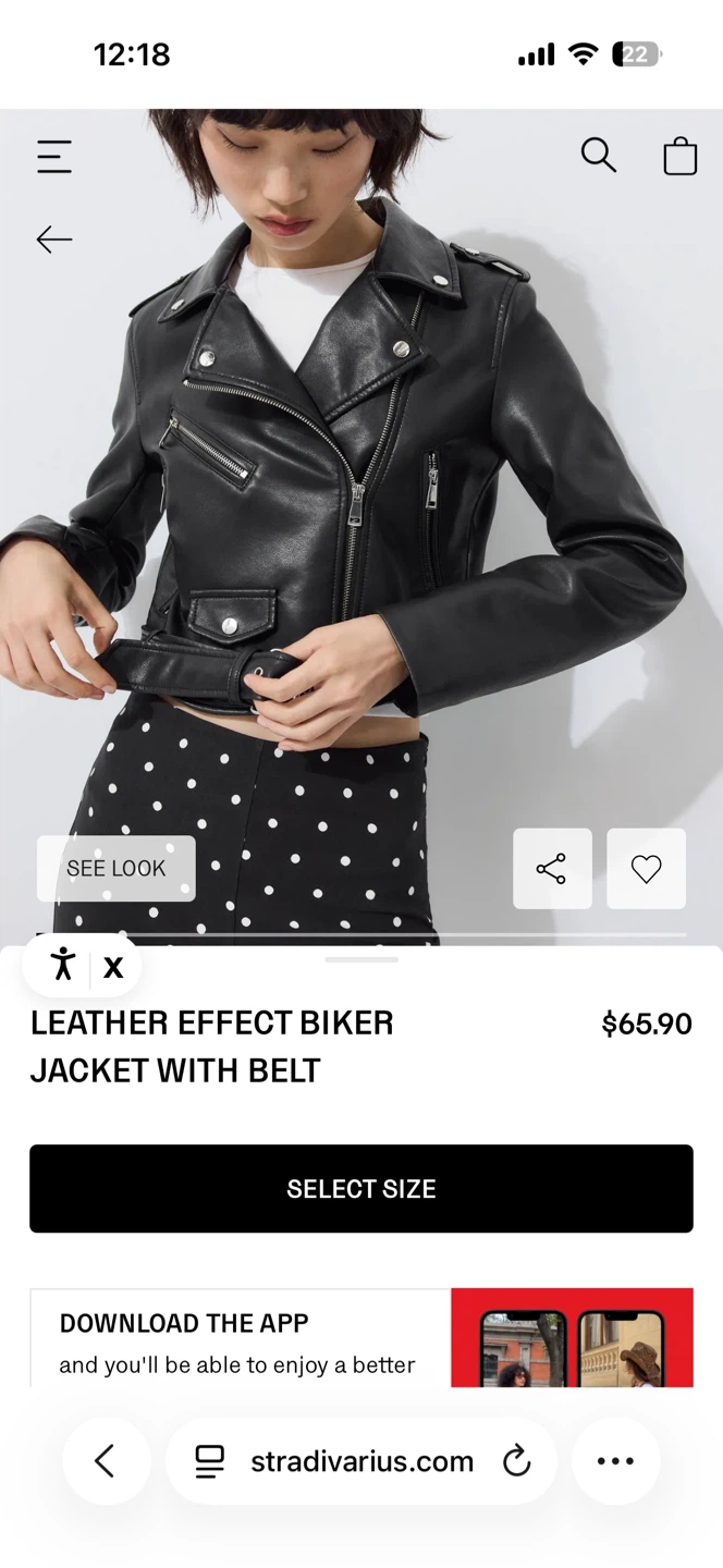 Stradivarius Leather Effect Biker Jacket - Large