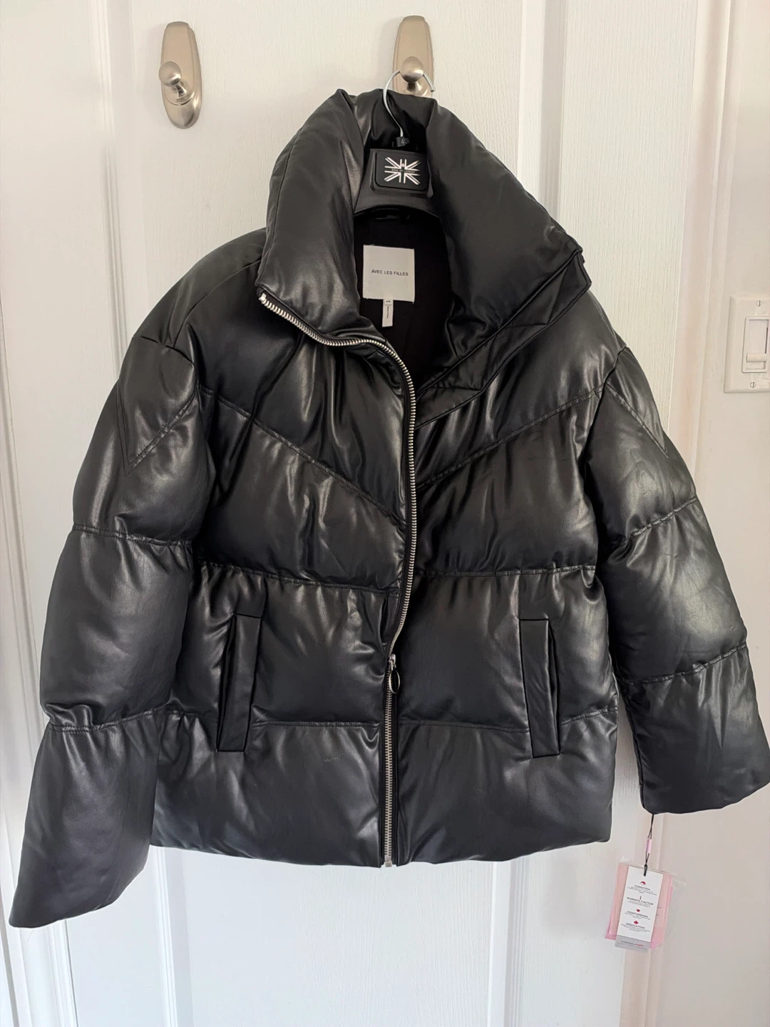 Avec Les Filles Black Faux Leather Puffer Jacket - XS