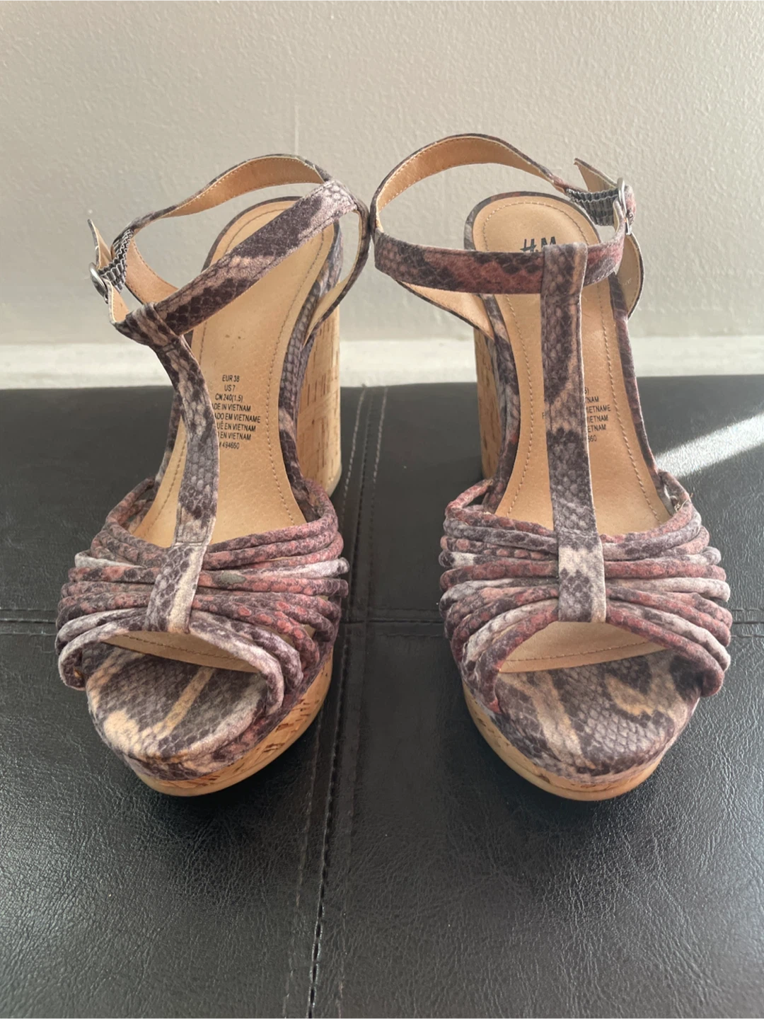 H&M Snake Print Wedge Sandals Size 38
