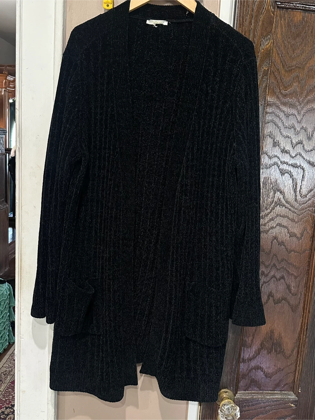 Matty M Black Ribbed Open Cardigan