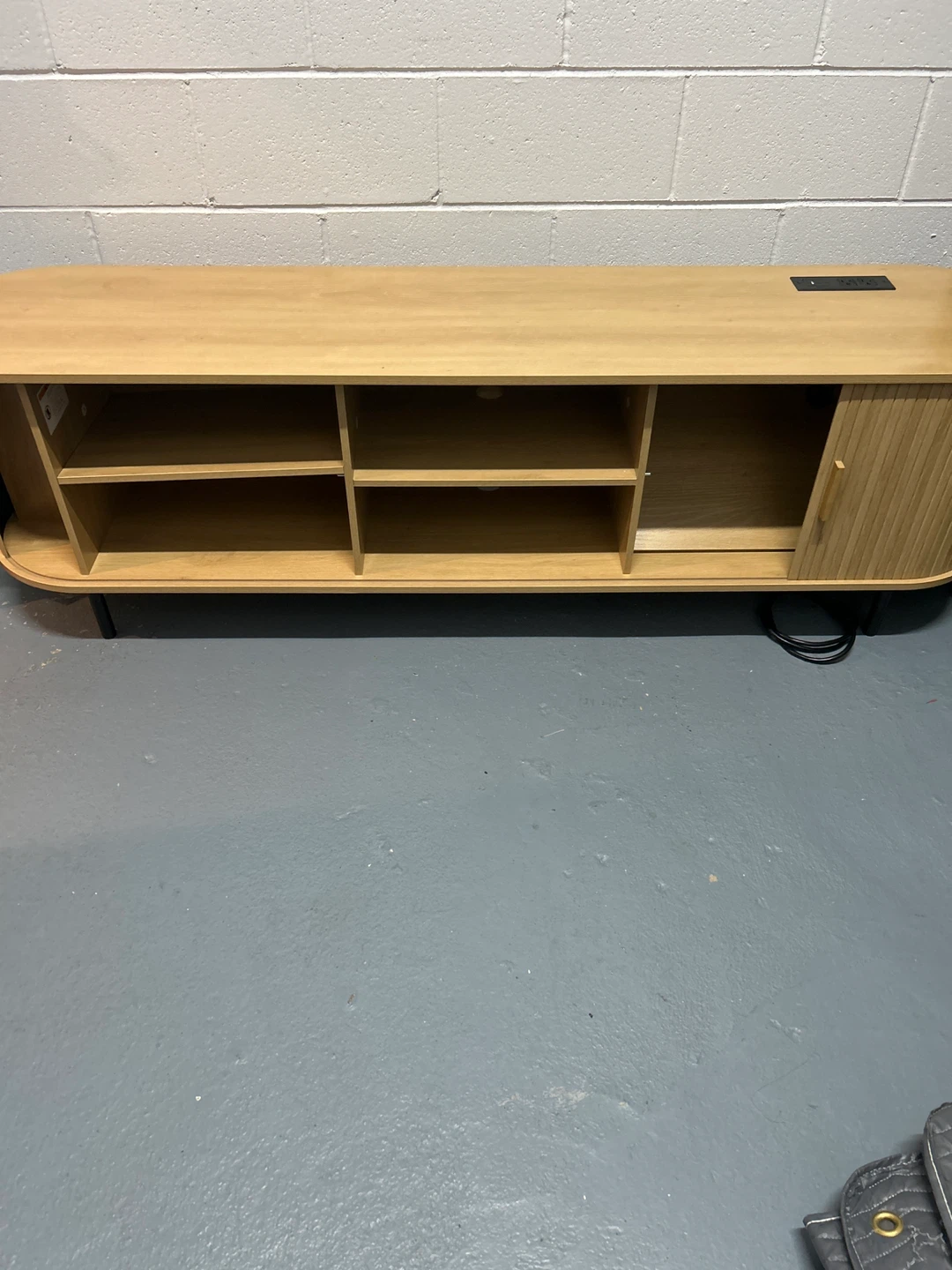 Oak TV Media Console with Power Outlet