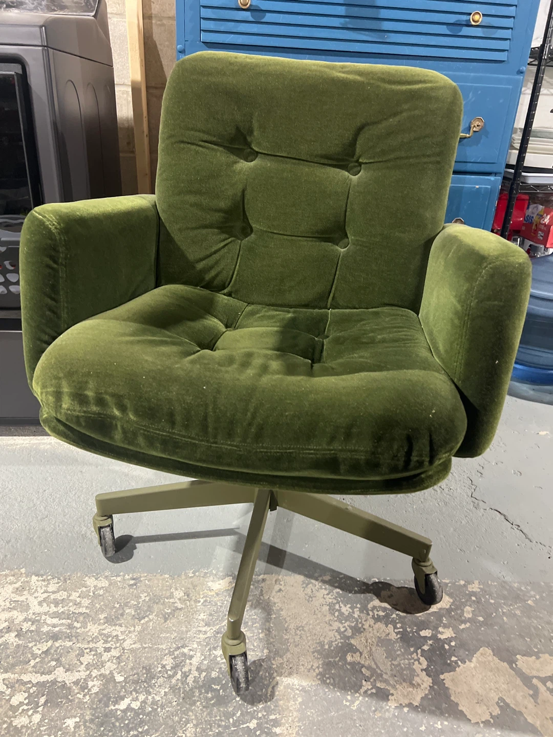 Two Vintage Green Velvet Office Chairs