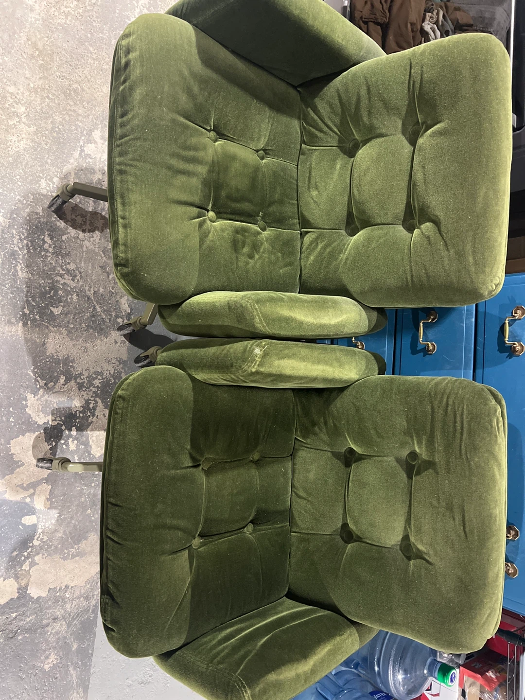 Two Vintage Green Velvet Office Chairs - photo 2
